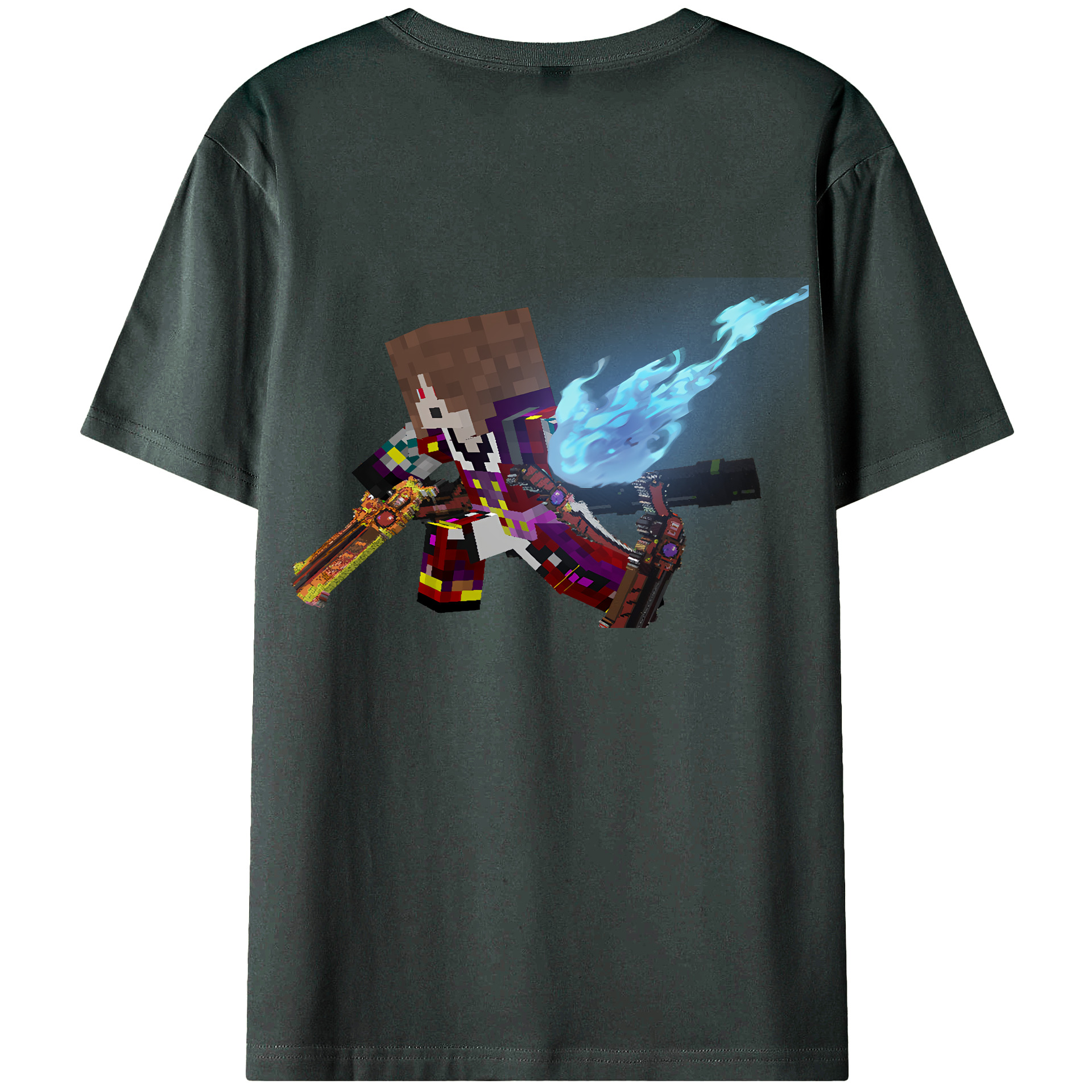 （画像用） マインクラフト ブロックの世界 Minecraft MC Block world 綿100％ メンズ半袖Tシャツ（バックプリント） 通気性